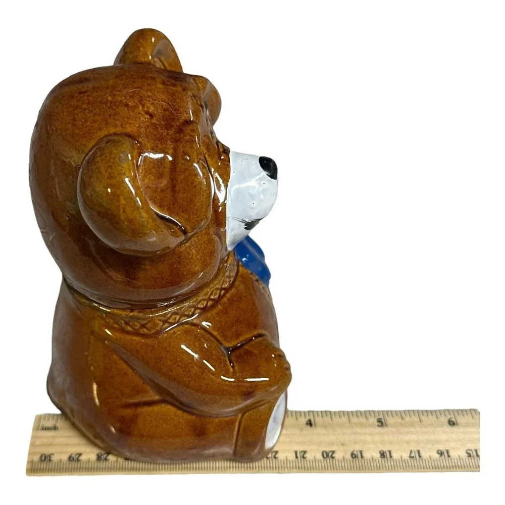 Vintage 1982 Houston Foods Ceramic Bear Honey Pot Container Jam Jar Hand Painted